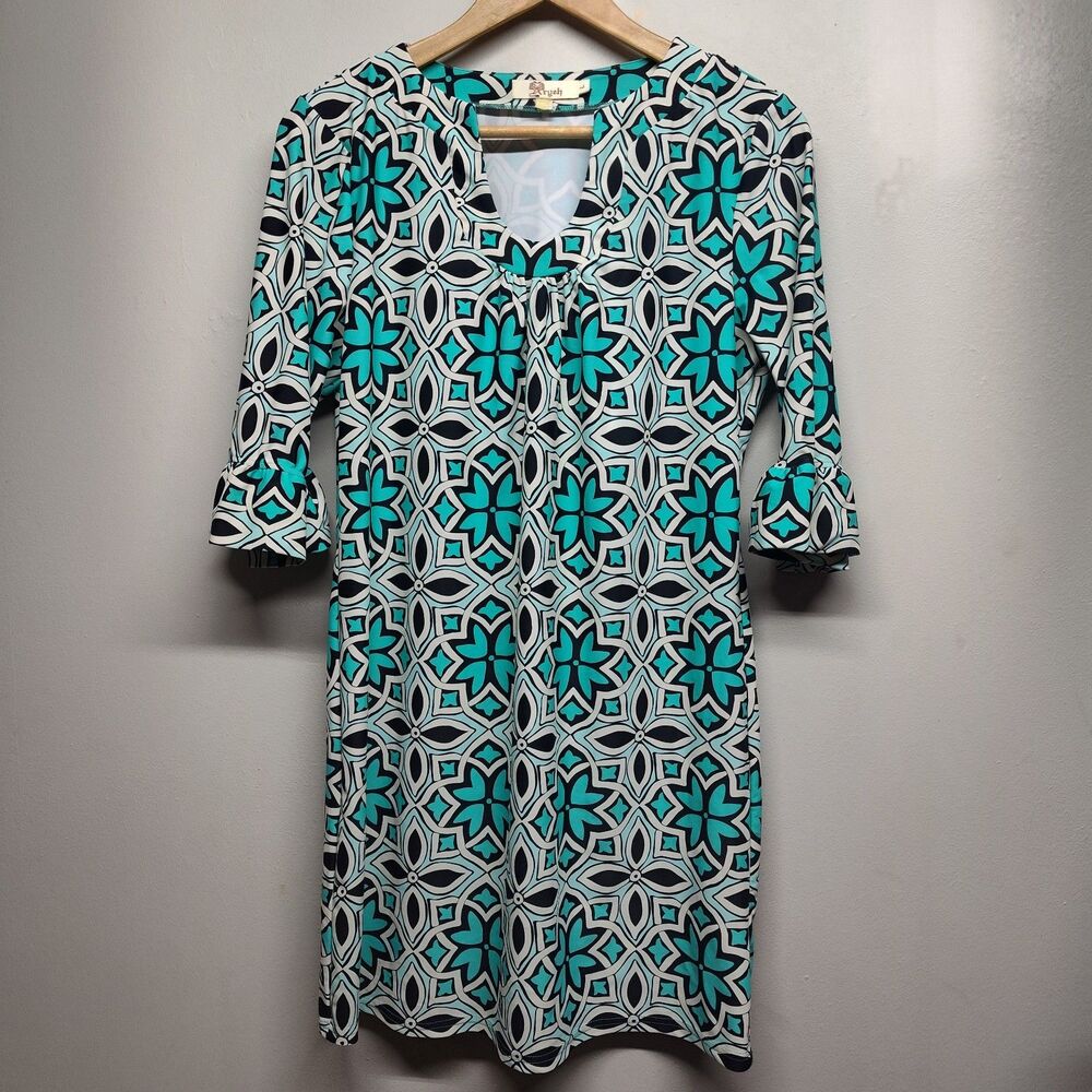Aryeh Mini Dress Women Size L Blue 3/4 Sleeve Stretch Cocktail Party Wedding